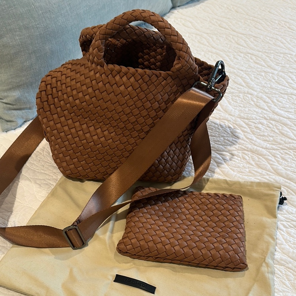 Naghedi Brown Crossbody Bag with Woven Texture